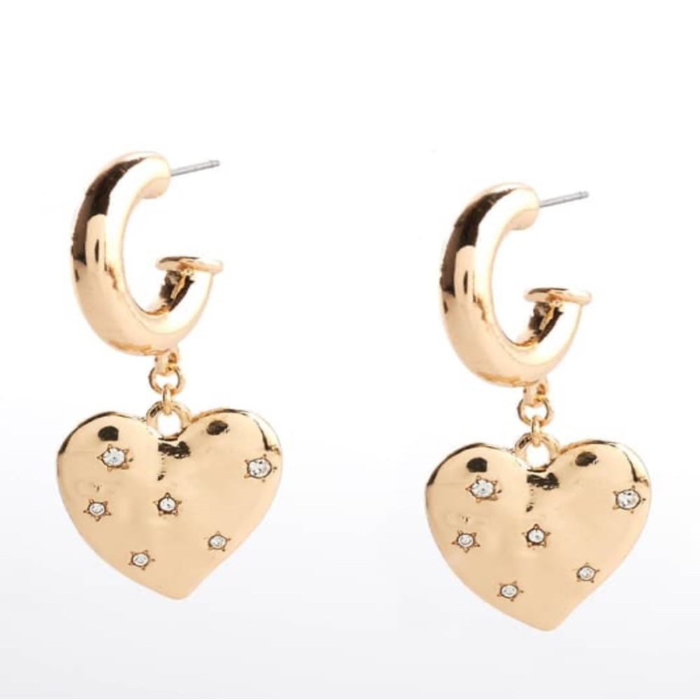 NWT Ashley Gold-Tone Drop Heart Huggie Earrings